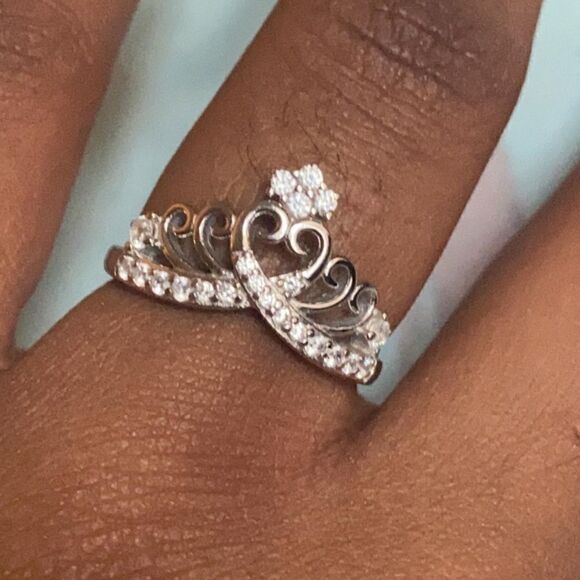 Sterling Silver Diamond Princess Crown Tiara Ring - Picture 4 of 7